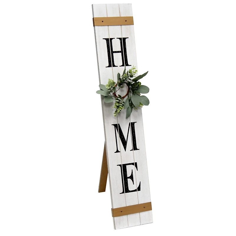 Elegant Designs™ 3.5ft. White Wash Home Porch Sign with 4 Floral Wreaths