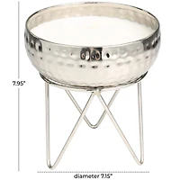 White Wax Campfire Scented Candle with Hammered Silver Container and Tripod Stand