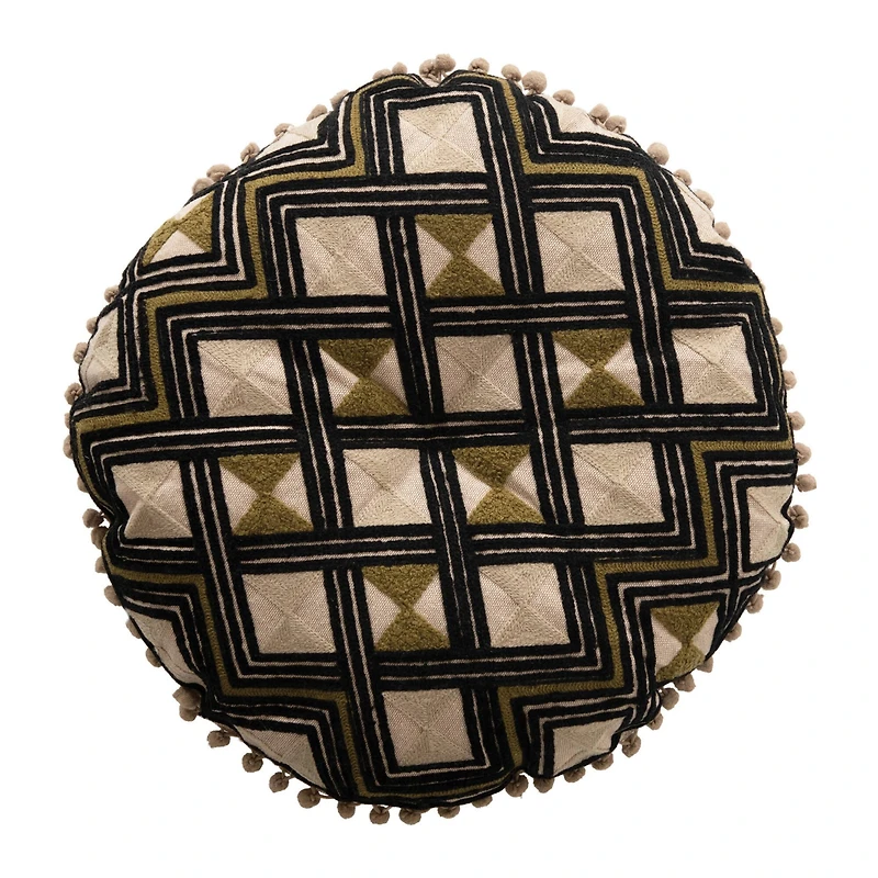 Hello Honey® Embroidered Cotton Pillow with Pom Poms