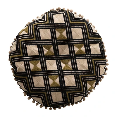 Hello Honey® Embroidered Cotton Pillow with Pom Poms