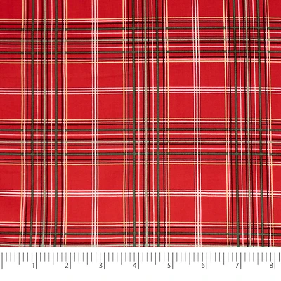 SINGER Christmas Red Plaid Cotton Print Fabric