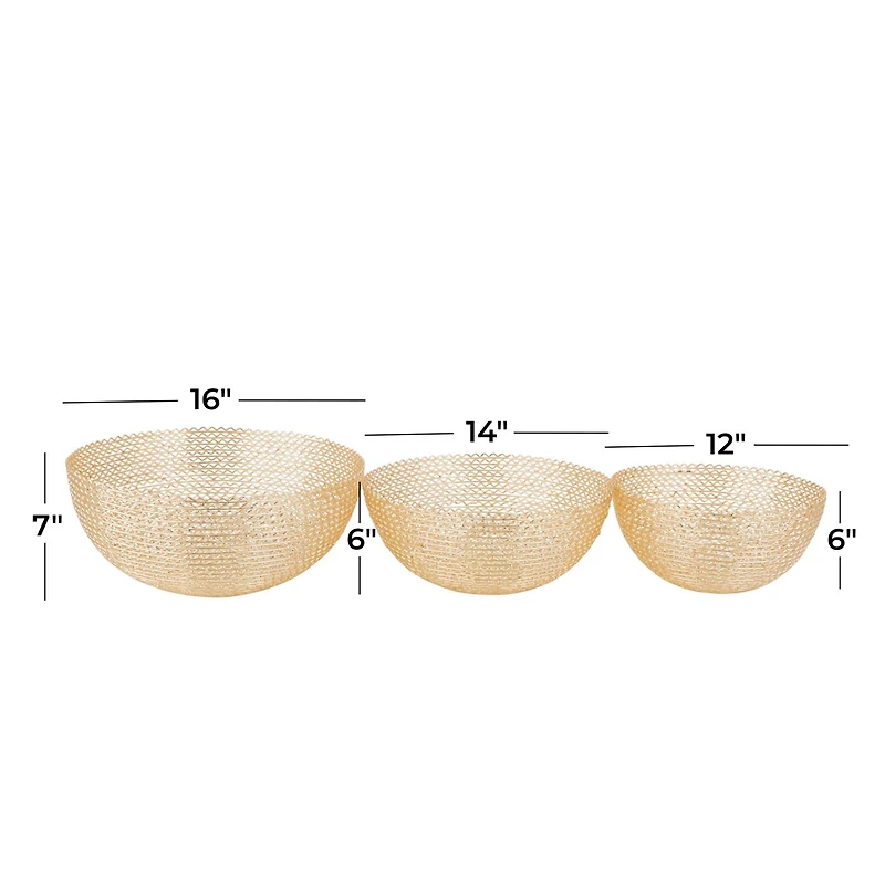 CosmoLiving by Cosmopolitan Set of 3" Gold Metal Glam Decorative Bowl, 16" x 16" x 16"