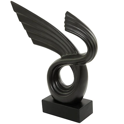15" Porcelain Wing Abstract Sculpture with Black Base