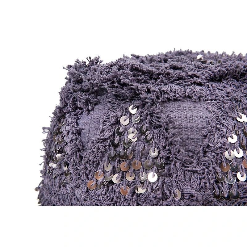 Hello Honey® 16" Square Moroccan Wedding Quilt Pouf with Fringe & Sequins