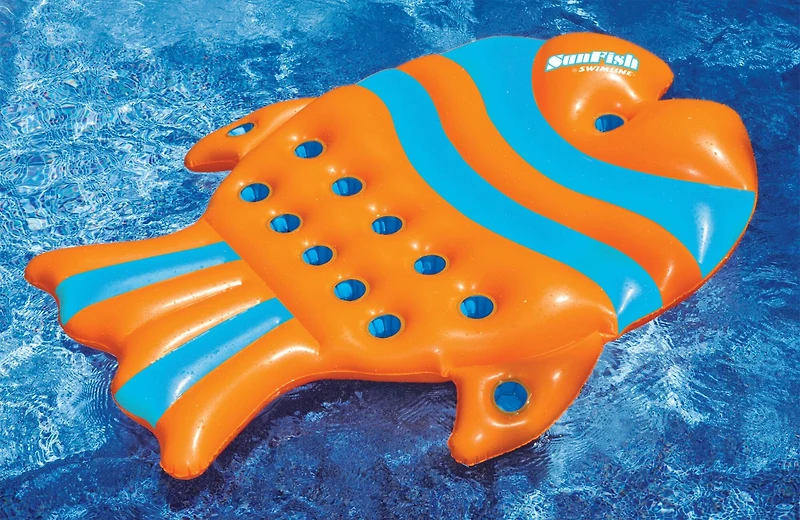 60.5" Orange & Blue Inflatable Sun Fish Swimming Pool Floating Raft