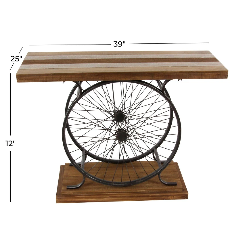 Brown Industrial Wood Console Table, 12" x 39"