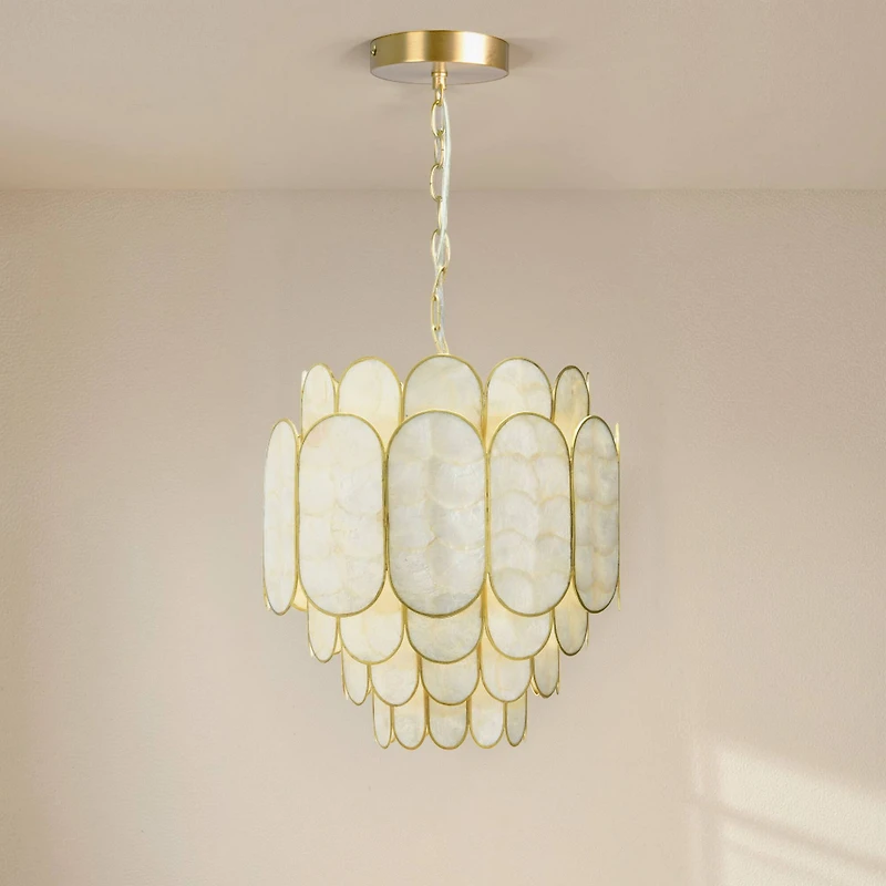 Hello Honey® 17.5" 4-Tier Capiz and Metal Chandelier