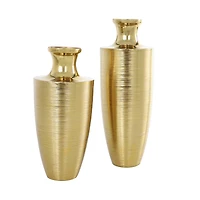 Gold Aluminum Brushed Textured Vase Set