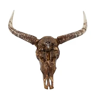 Bronze Polystone Carved Skull Cow Wall Decor 28" x 7" x 30"