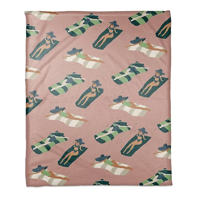 Pink Sun Bathers Pattern Coral Fleece Blanket