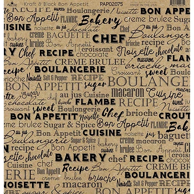 Paper Café Kraft & Black Bon Appetit 12" x 12" Cardstock, 15 Sheets