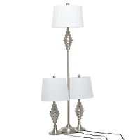 Set of 3 Silver Iron Coastal Table Lamp, 59" x 10" x 10"