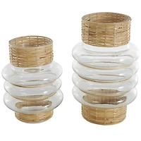 Clear Rattan Wrapped Glass Bubble Vase Set