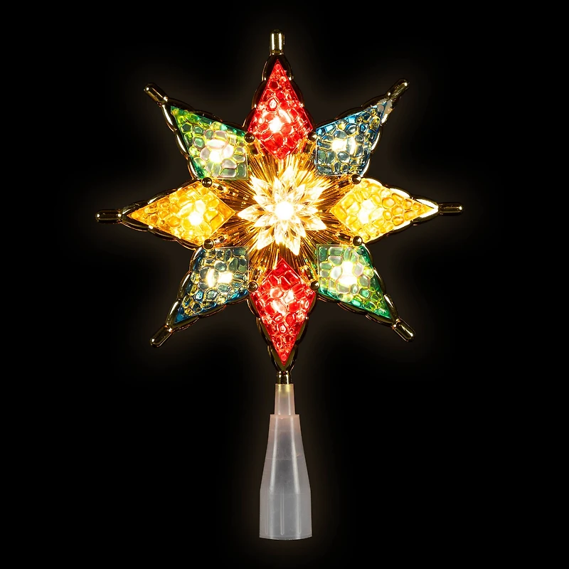 8" Pre-Lit Red and Green Crystal 8-Point Star Christmas Tree Topper - Clear Lights