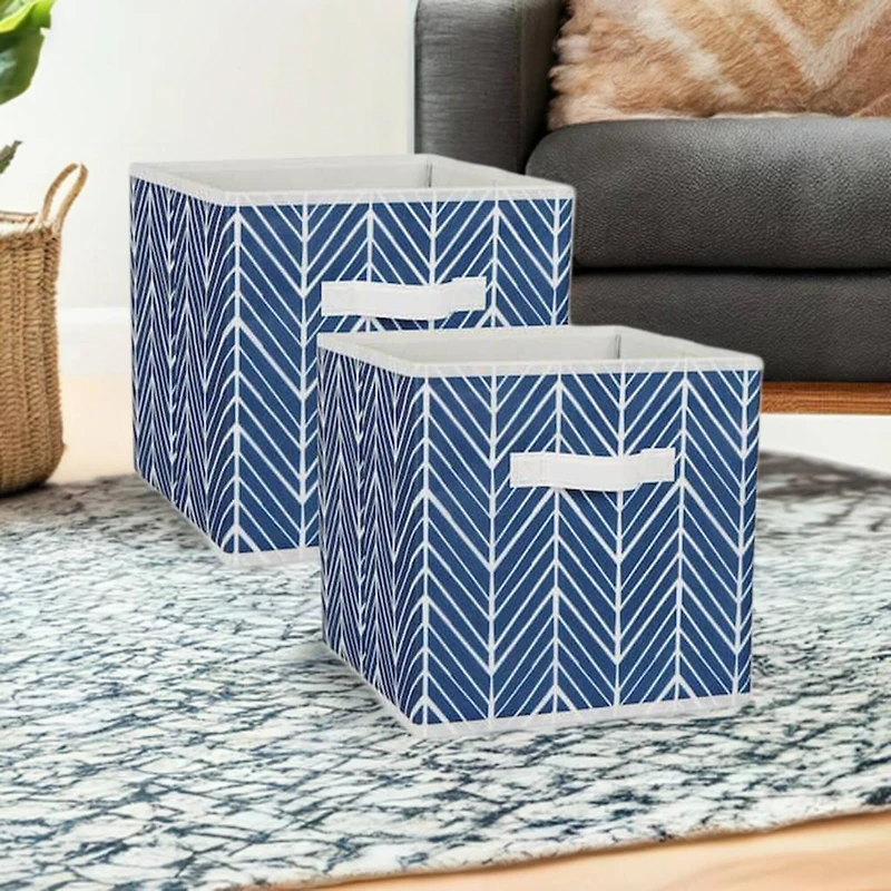DII® 11" Nautical Blue Herringbone Storage Cube, 2ct.