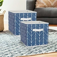 DII® 11" Nautical Blue Herringbone Storage Cube, 2ct.