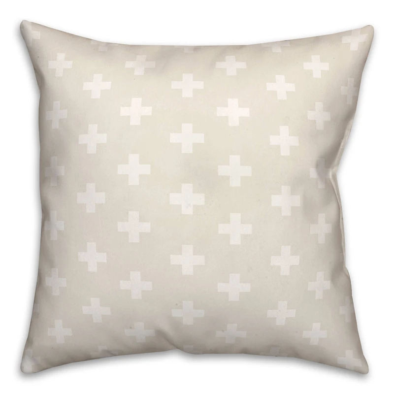 Beige & White Swiss Cross Pattern Throw Pillow