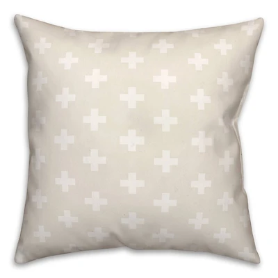 Beige & White Swiss Cross Pattern Throw Pillow
