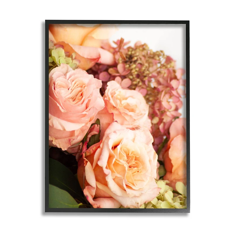 Stupell Industries Pink Rose Blossoms and Geraniums Spring Bouquet Photography Framed Wall Art