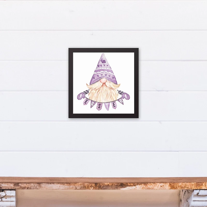 Easter Gnome Banner 12" x 12" Black Floating Framed Canvas