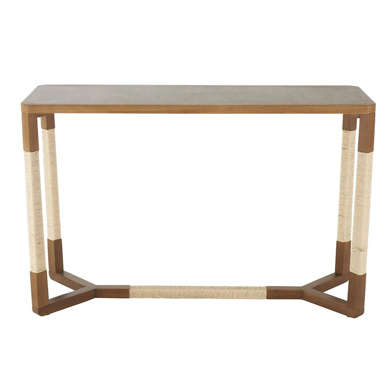 47.25" Brown Wooden Living Room Console Table with Rope Wrapped Frame