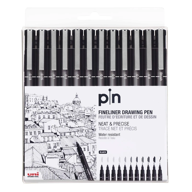 Uni-Ball® Pin Black Fineliner Drawing 12 Pen Set