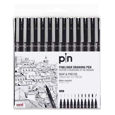 Uni-Ball® Pin Black Fineliner Drawing 12 Pen Set