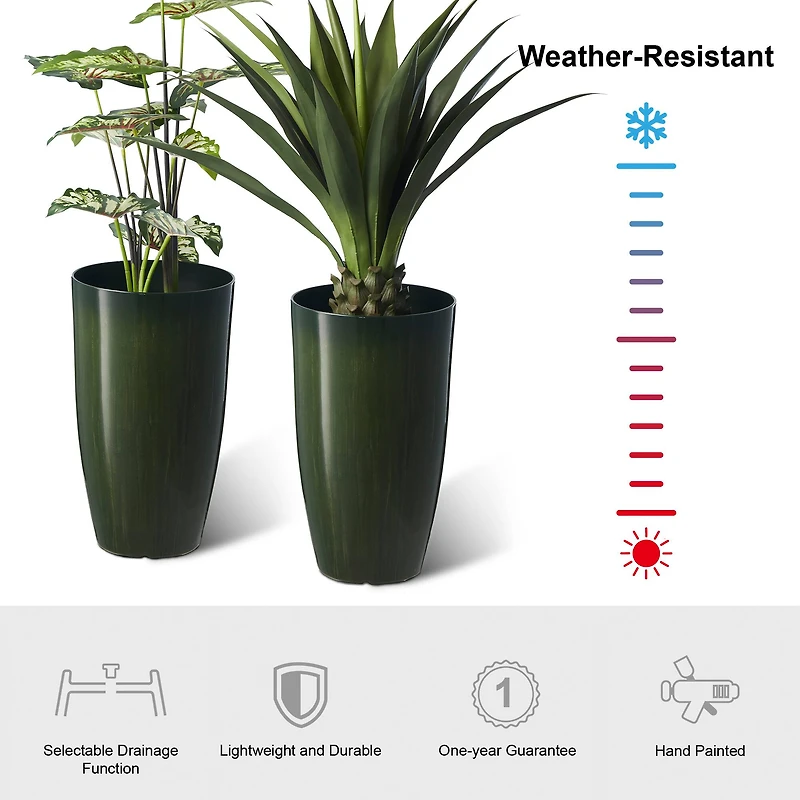 Glitzhome® 23.5" Gradient Green Faux Ceramic Tall Plastic Planters, 2ct.