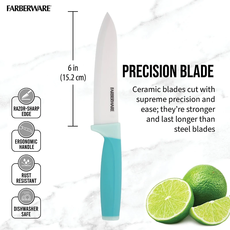 Farberware 6" Aqua Ceramic Chef Knife with Sheath