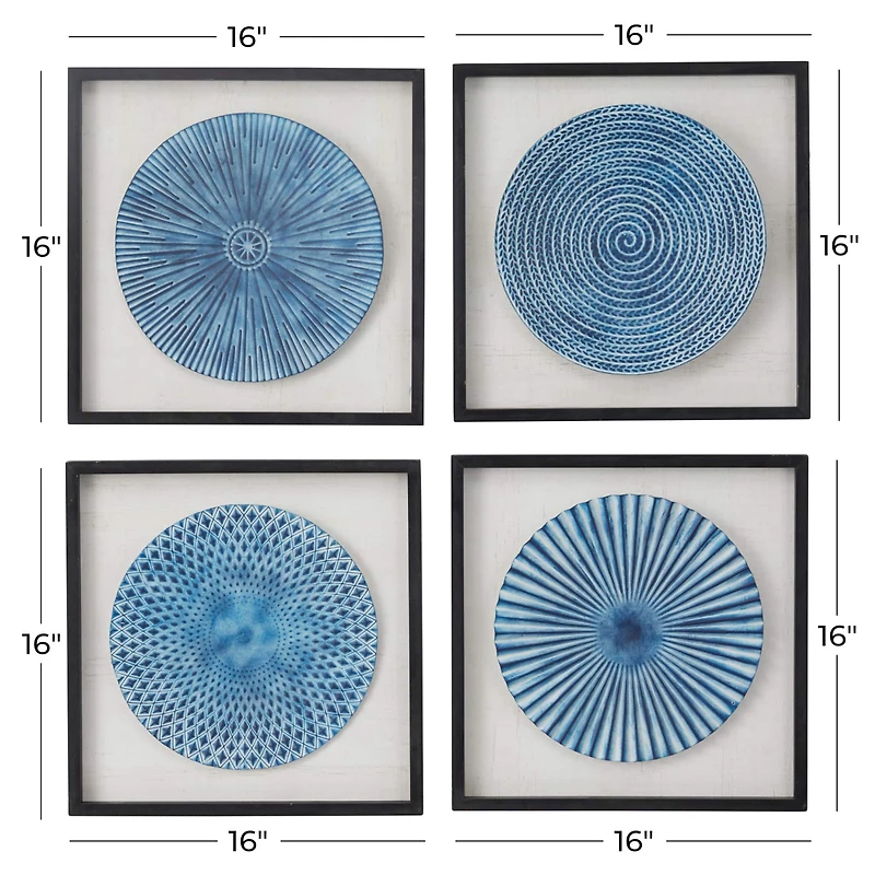 Blue Wood Coastal Abstract Art Wall Decor, Set of 4 16" x 16"