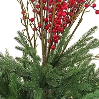 4ft. Green & Red LED Evergreen & Berry Arrangement in Urn