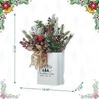 Glitzhome® 21" Christmas Pine Needle & Berry Ribbon Centerpiece