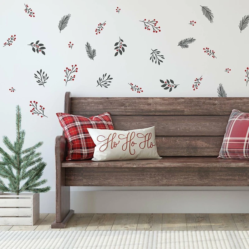 Holly Berries & Twigs Peel And Stick Wall Decals