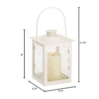 8" Large White Square Candle Lantern with Leaves