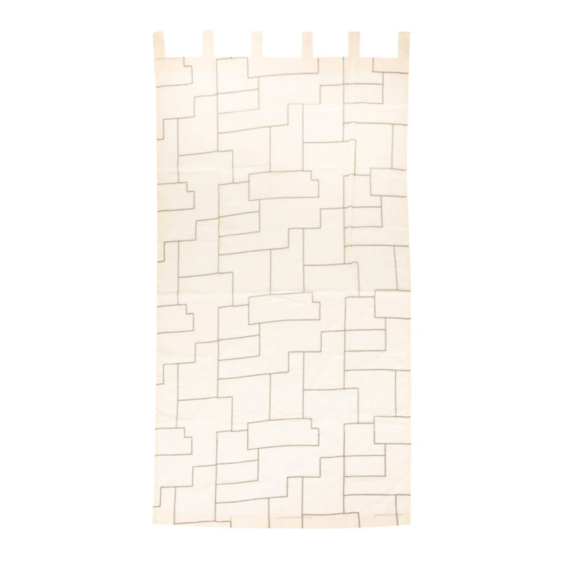 Hello Honey® 84" Ivory and Black Modern Cotton Curtain Panel with Geometric Embroidery