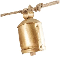 Gold Metal Tibetan Inspired String Hanging Decorative Cow Bells with Jute Hanging Rope