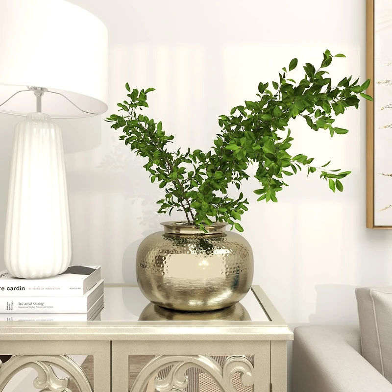 8" Gold Aluminum Brushed Vase with Hammered Top