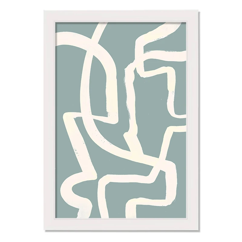 White & Teal Brush Lines White Framed Wall Décor Under Plexiglass