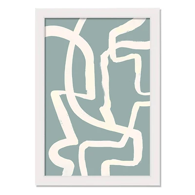 White & Teal Brush Lines White Framed Wall Décor Under Plexiglass
