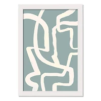 White & Teal Brush Lines White Framed Wall Décor Under Plexiglass