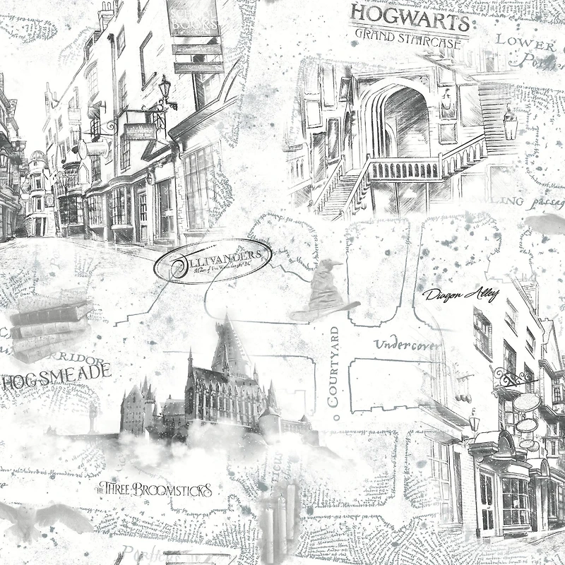 RoomMates White Harry Potter Map Peel & Stick Wallpaper