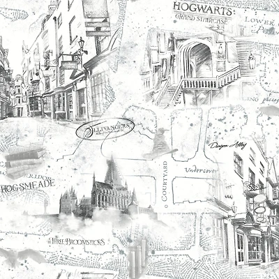 RoomMates White Harry Potter Map Peel & Stick Wallpaper