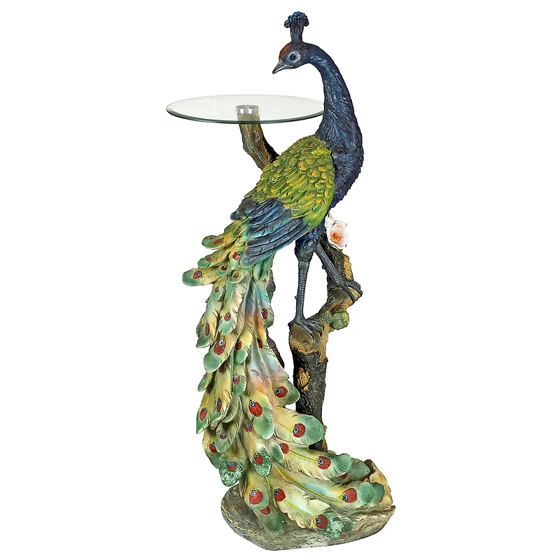 Design Toscano 4ft. Peacock's Perch Sculptural Glass-Topped Pedestal Table