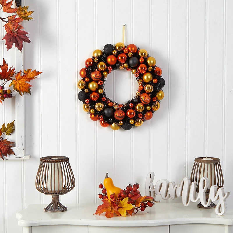 19" Shatterproof Jack-o-lantern Halloween Ornament Wreath