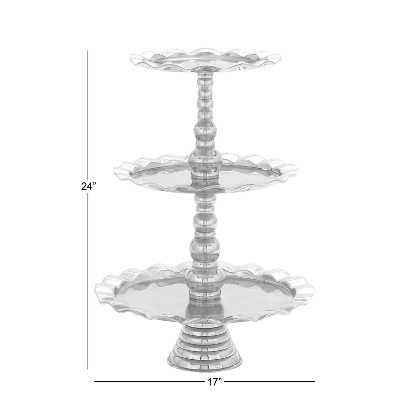 24" Silver Aluminum 3-Tier Tray Stand
