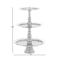 24" Silver Aluminum 3-Tier Tray Stand
