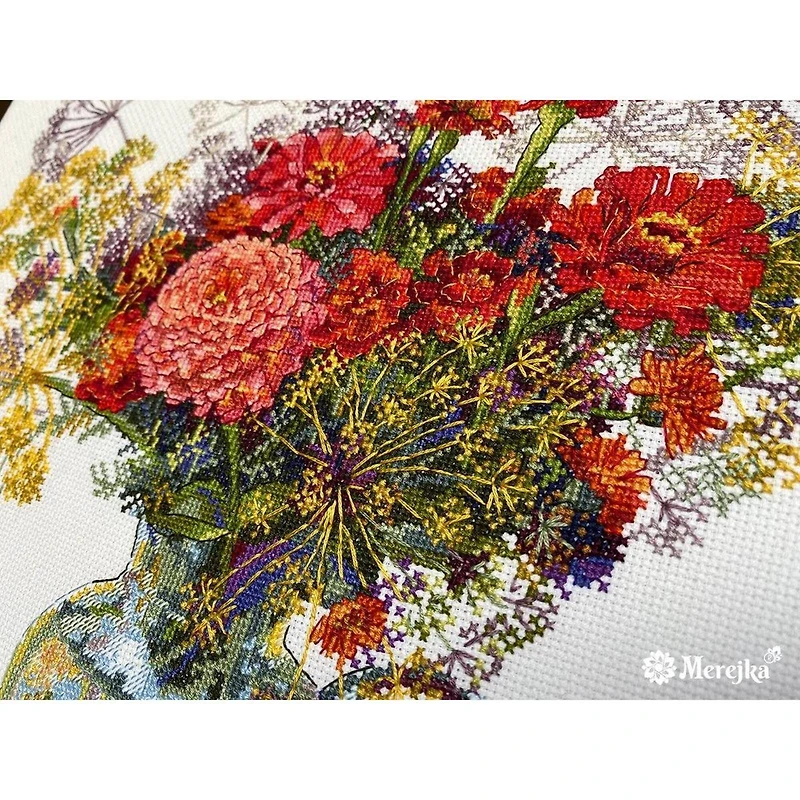 Merejka Zinnia & Dill Counted Cross Stitch Kit