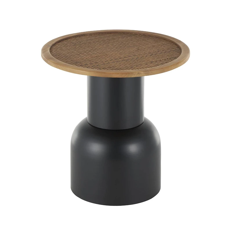 19.5" Black Metal & Rattan Accent Table