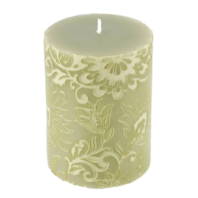 White Floral Embossed Pillar Candle by Ashland