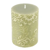 White Floral Embossed Pillar Candle by Ashland